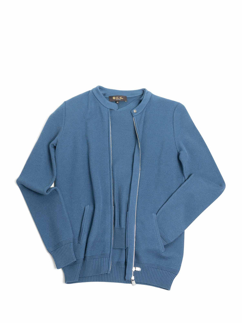 Loro Piana Logo Cotton Knit 2 Piece Sweater Set Blue-designer resale