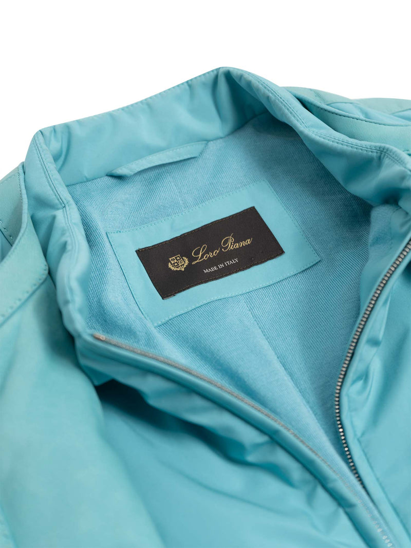 Loro Piana Logo Leather Suede Quilted 2 Piece Vest Jacket Aqua Blue-designer resale