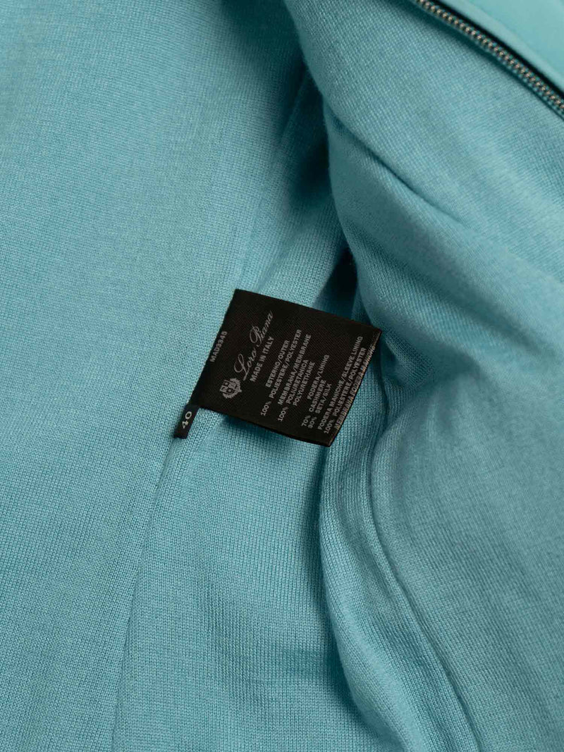 Loro Piana Logo Leather Suede Quilted 2 Piece Vest Jacket Aqua Blue-designer resale