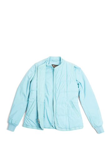 Loro Piana Logo Leather Suede Quilted 2 Piece Vest Jacket Aqua Blue-designer resale