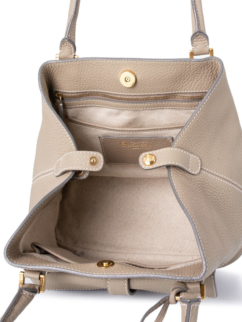 Loro Piana Pebbled Leather Small Globe Bag Taupe-designer resale