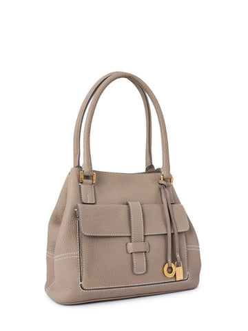 Loro Piana Pebbled Leather Small Globe Bag Taupe-designer resale