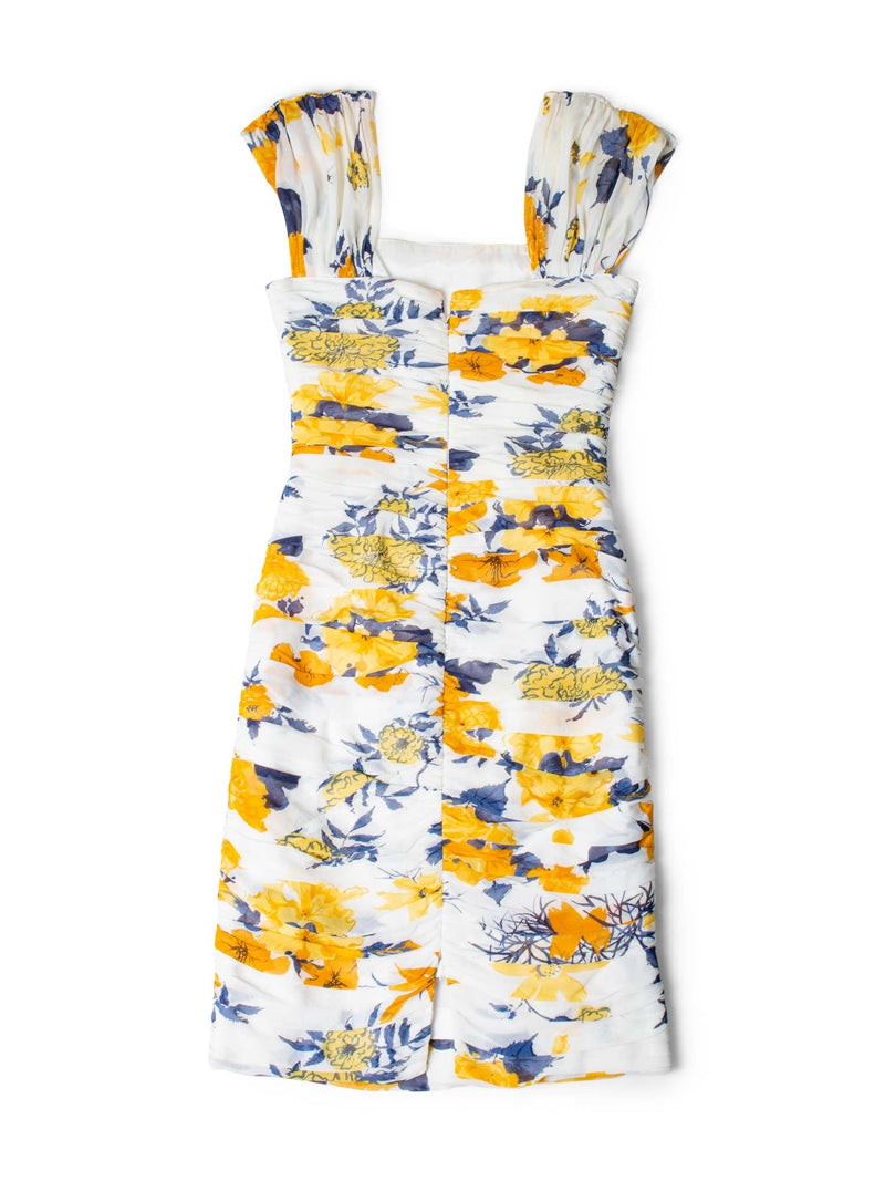 Louis Feraud Fitted Floral Dress White Yellow-designer resale