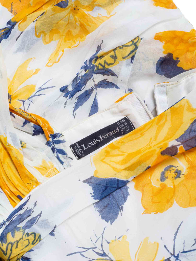 white and yellow flower dress Louis Feraud Fitted Floral Dress White Yellow