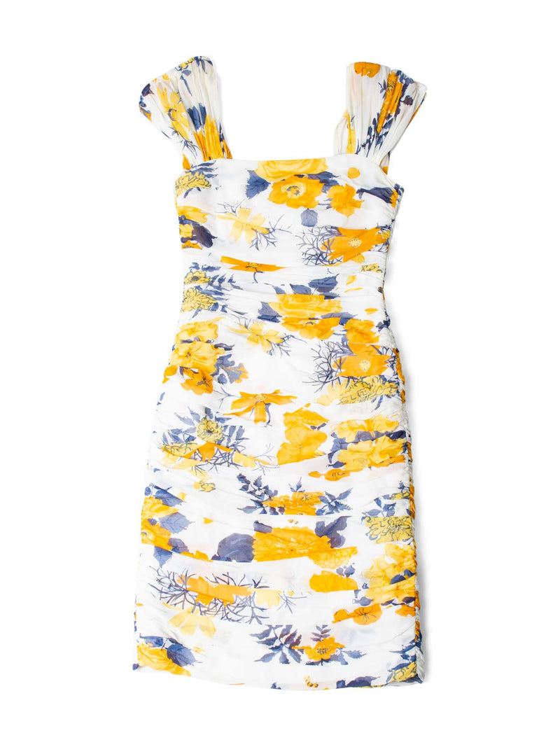 Louis Feraud Fitted Floral Dress White Yellow-designer resale