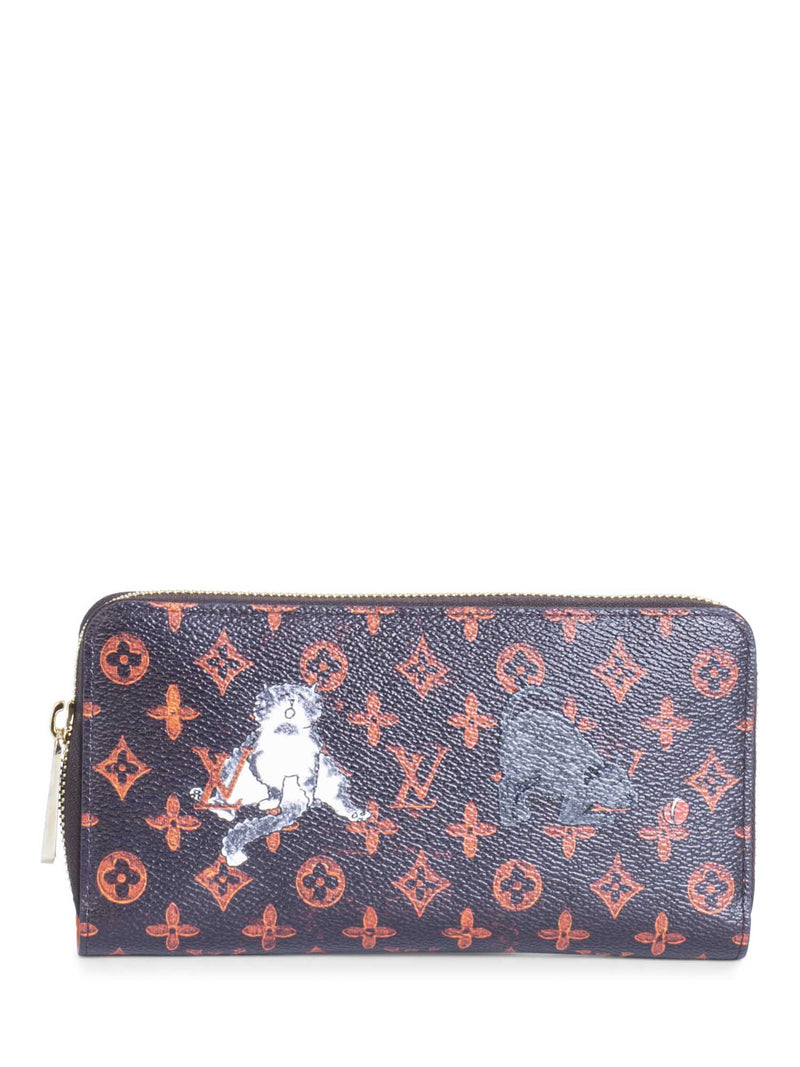 Louis Vuitton Catogram Cats Leather Zip Around Wallet Black-designer resale