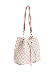 Louis Vuitton Damier Azur Bucket Messenger Bag White Pink