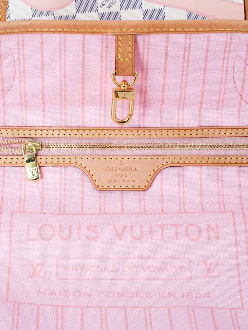 Rare! Louis Vuitton Damier Azur Neverfull MM SL Rose Pink