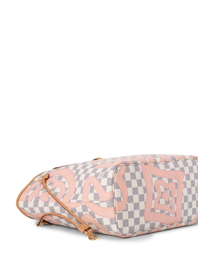 Louis Vuitton Damier Azur Giant Monogram Neverfull Bag MM White Pink-designer resale