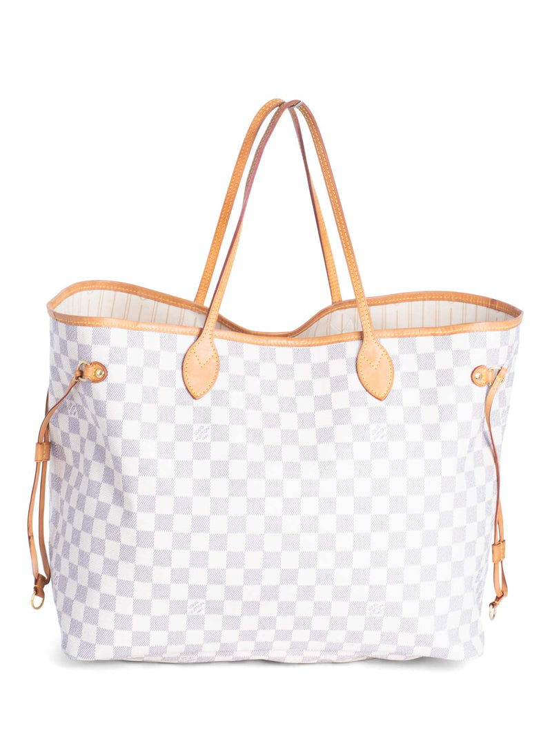 Louis Vuitton Neverfull Bag Gm Damier Azur Purse White Leather and Can -  MyDesignerly