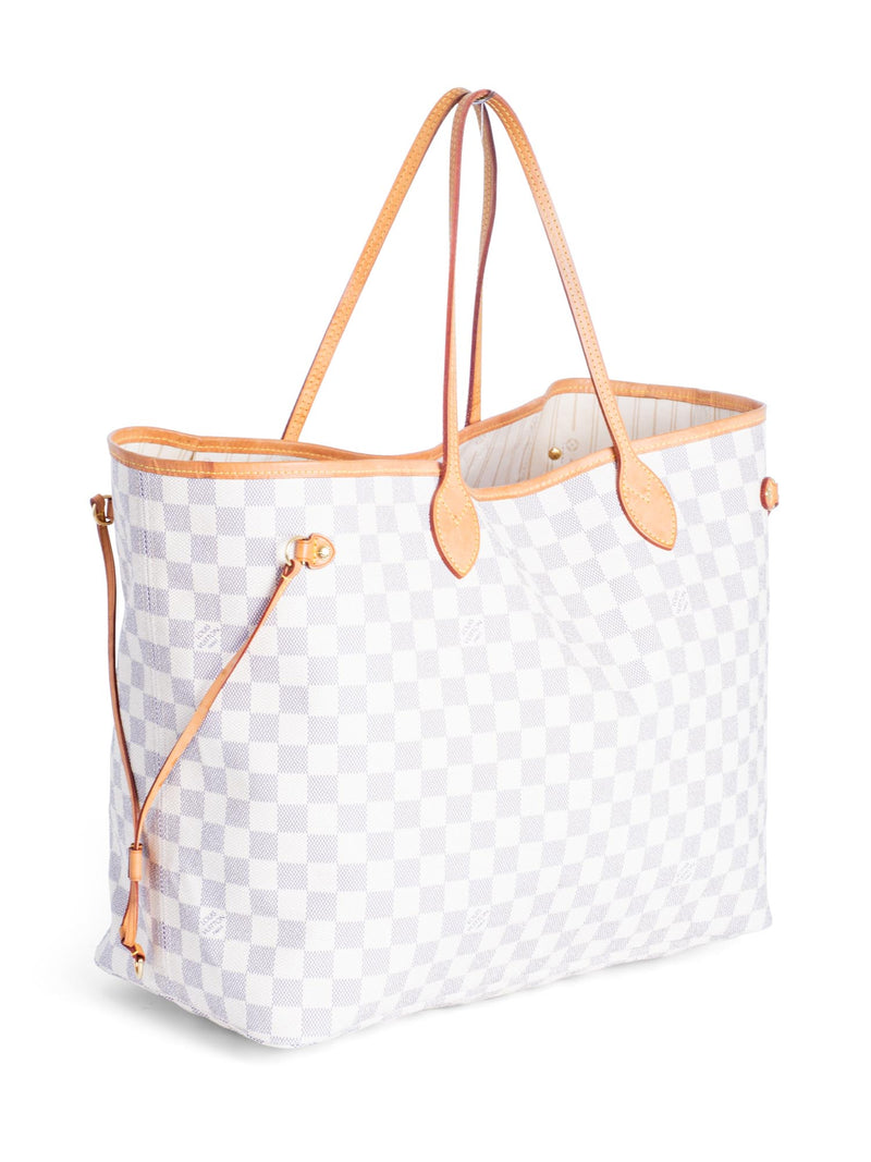 Louis Vuitton Neverfull Bag Gm Damier Azur Purse White Leather and