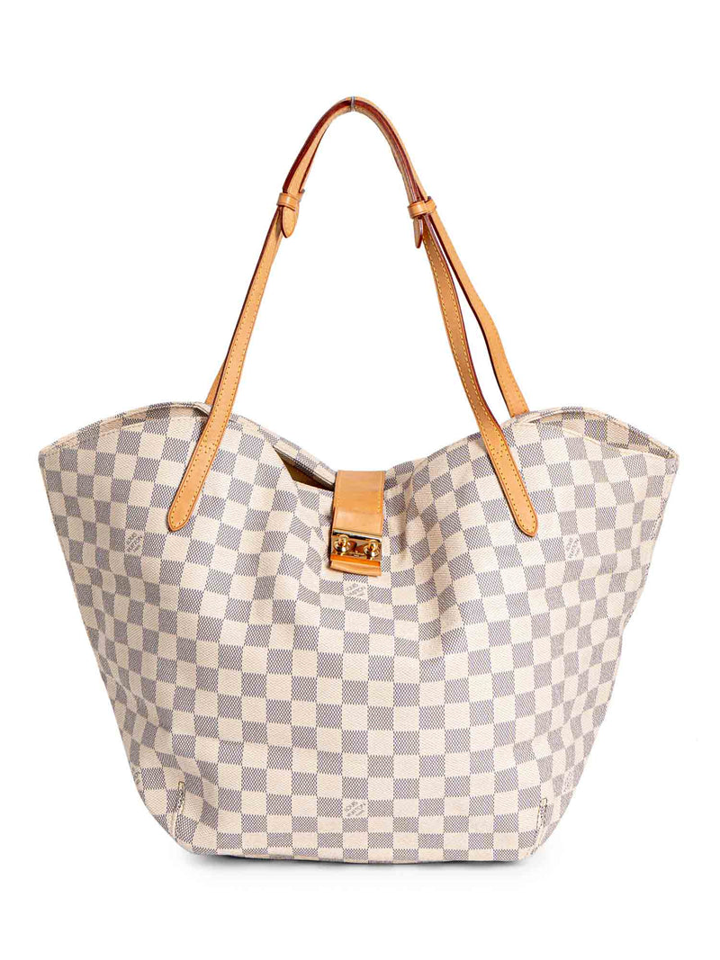 Guaranteed AuthenticLouis Vuitton Neverfull Tote GM Beige Grey Leather  Damier Az