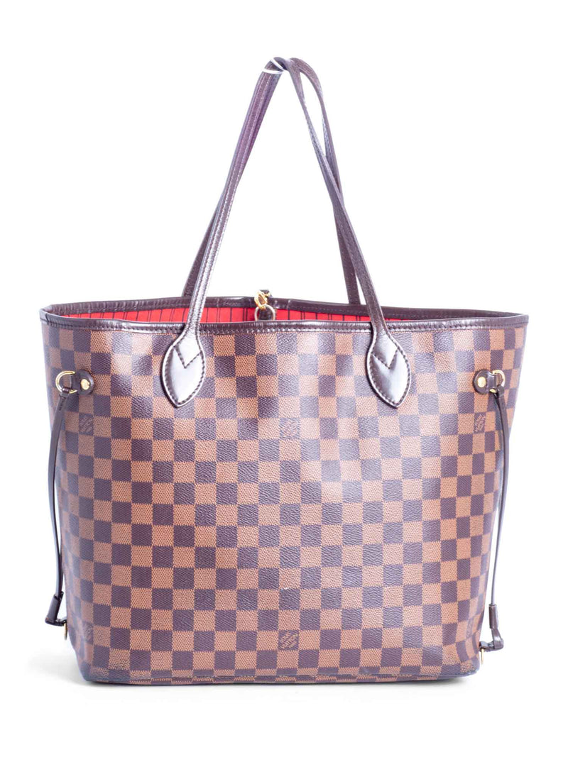 Louis Vuitton lv neverfull mm shopping carry bag original leather version  damier ebene with red int…