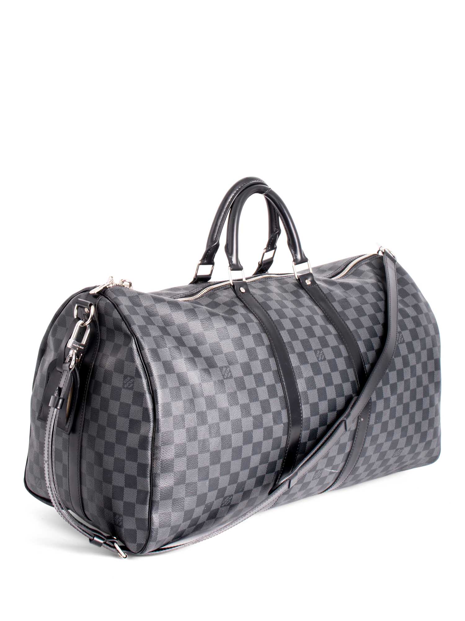 Louis Vuitton Damier Graphite Leather Keepall Bag 55 Black-designer resale