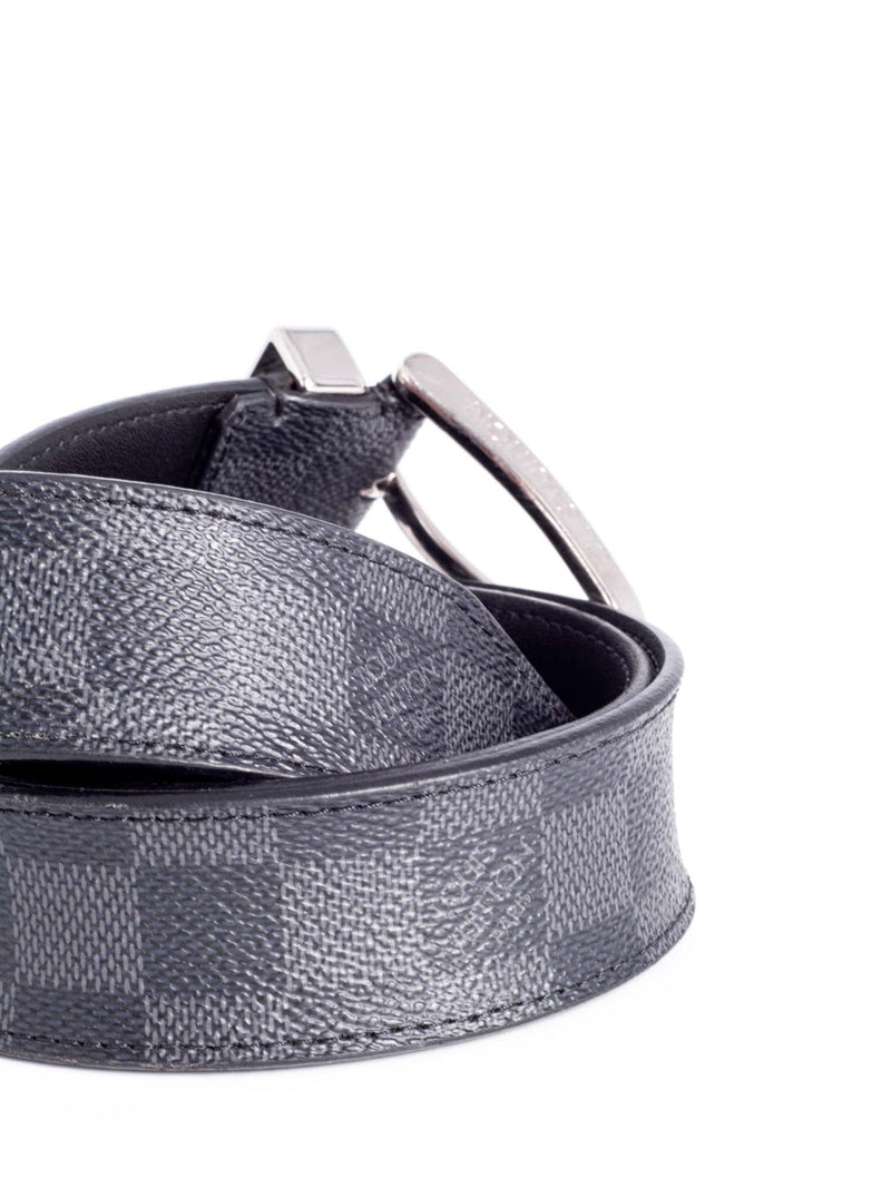 LOUIS VUITTON Damier Graphite Belt 85cm Silver Buckle Belt Black