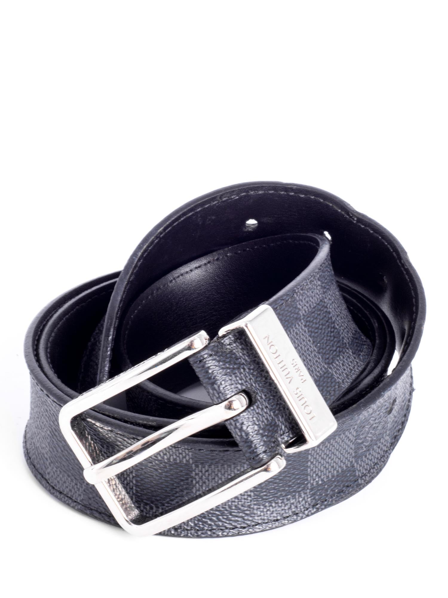 Louis Vuitton Damier Graphite Silver Buckle Wide Belt Black Grey 100-designer resale