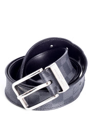 Louis Vuitton Damier Graphite Silver Buckle Wide Belt Black Grey 100