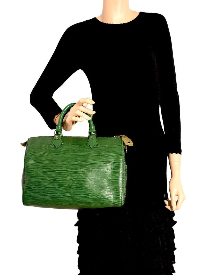 LOUIS VUITTON Epi Leather Green Speedy 35 Satchel Bag - 30% Off