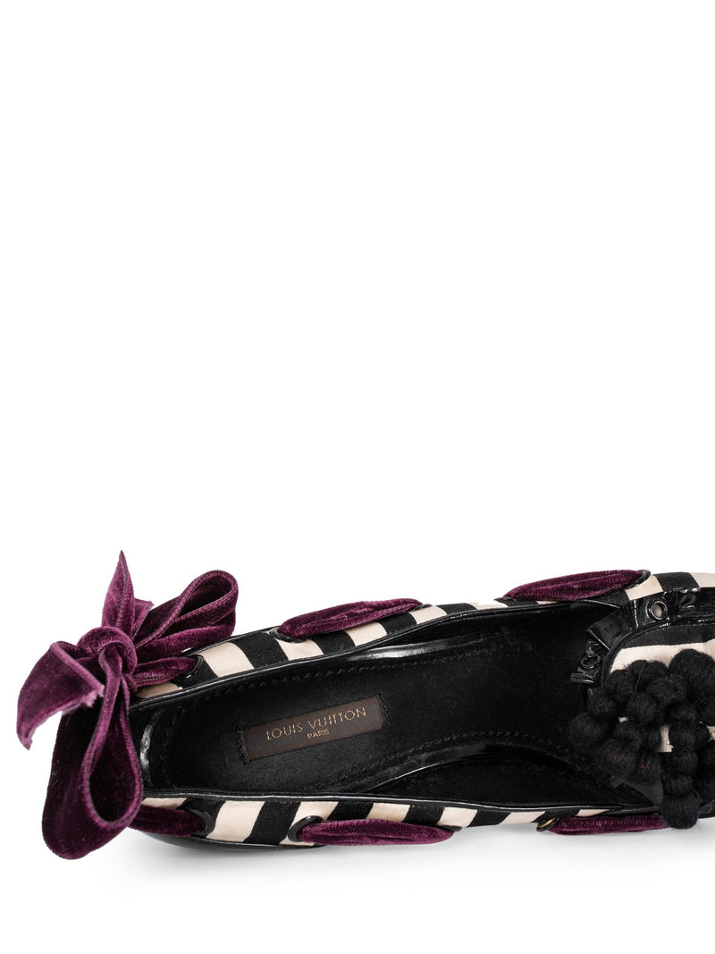 Louis Vuitton Leather Canvas Bow Striped Heels Multicolor