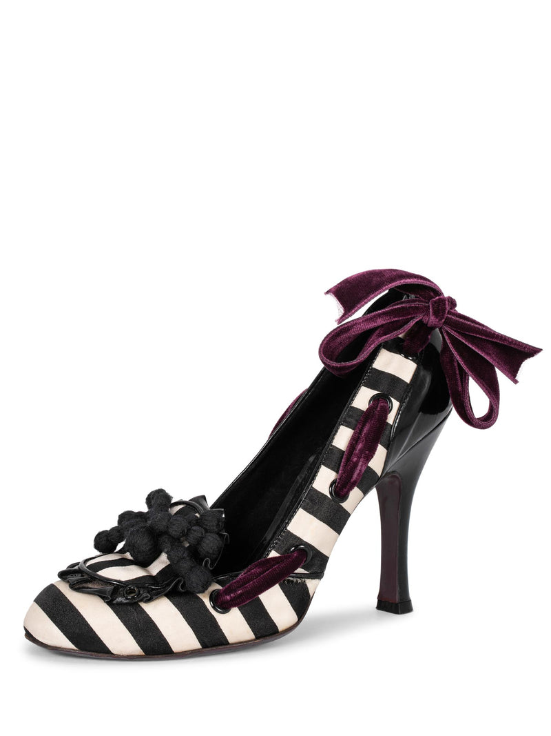 Louis Vuitton Leather Canvas Bow Striped Heels Multicolor-designer resale