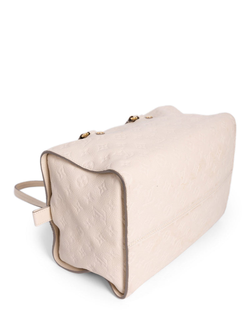 Louis Vuitton Leather Embossed Monogram Shoulder Duffle Bag Cream-designer resale