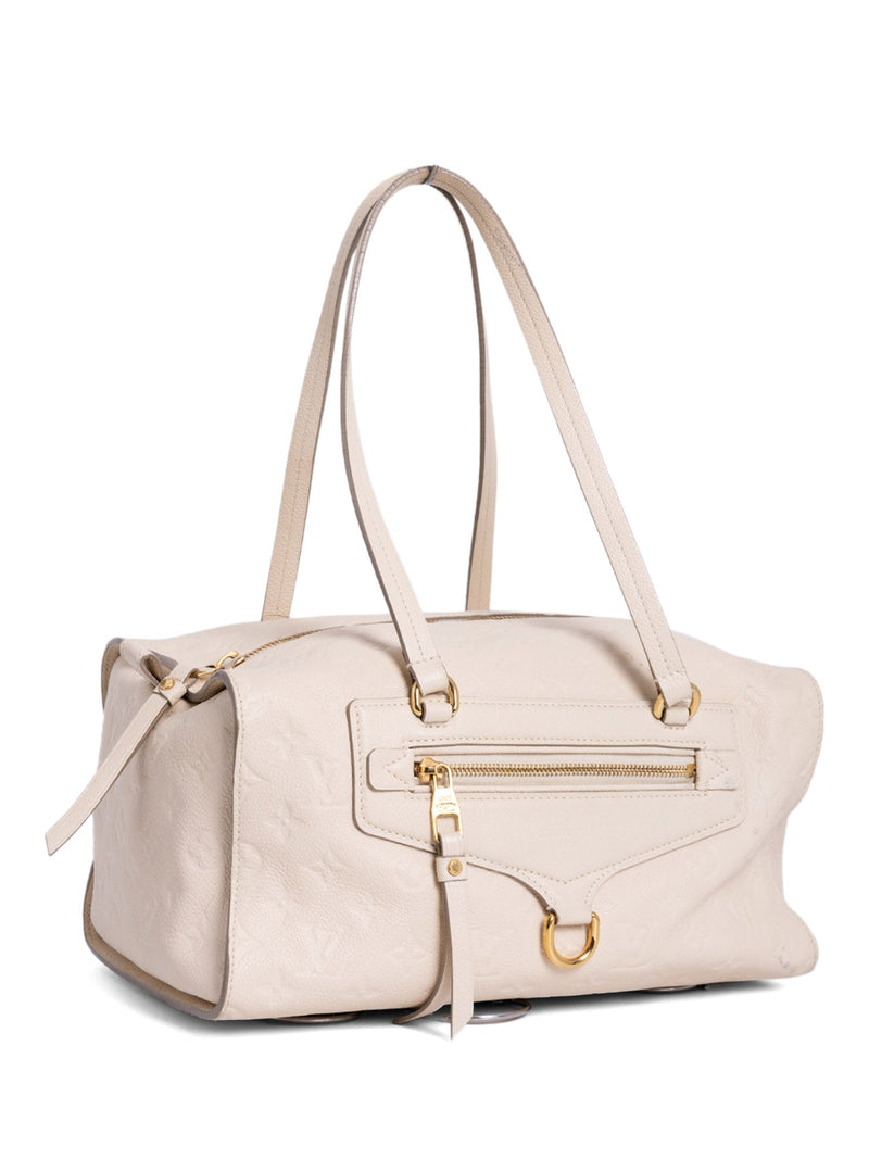 Louis Vuitton Leather Embossed Monogram Shoulder Duffle Bag Cream-designer resale