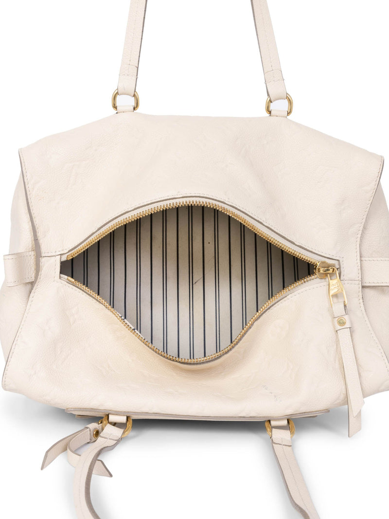 Louis Vuitton Leather Embossed Monogram Shoulder Duffle Bag Cream-designer resale