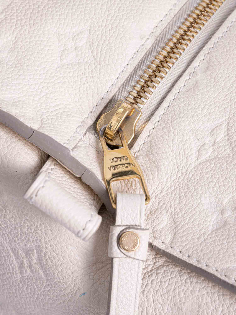 Louis Vuitton Leather Embossed Monogram Shoulder Duffle Bag Cream-designer resale