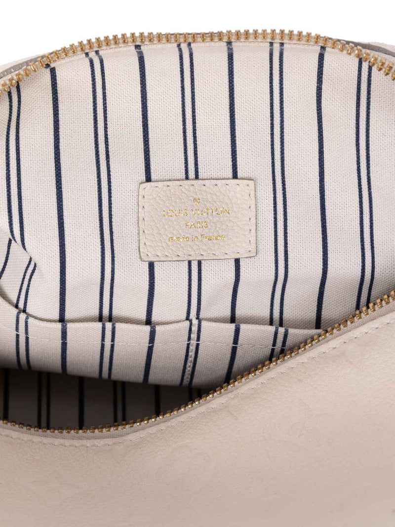 Louis Vuitton Leather Embossed Monogram Shoulder Duffle Bag Cream-designer resale