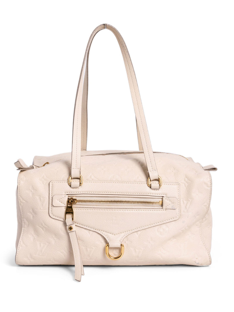 Louis Vuitton Leather Embossed Monogram Shoulder Duffle Bag Cream-designer resale