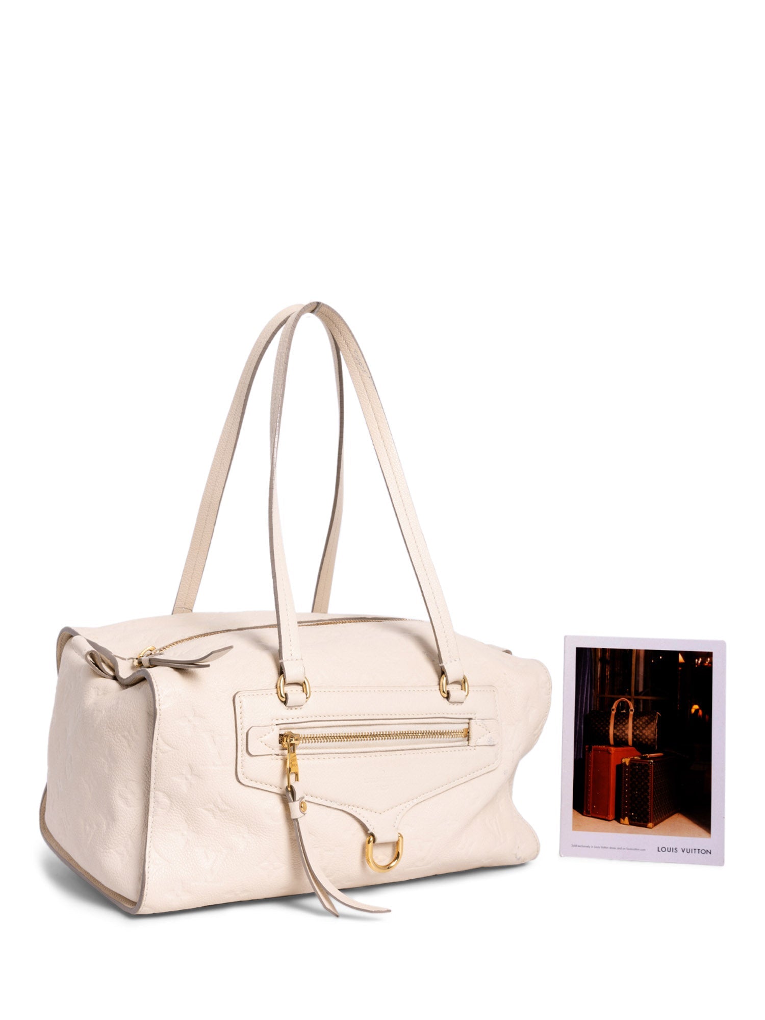 Louis Vuitton Leather Embossed Monogram Shoulder Duffle Bag Cream-designer resale