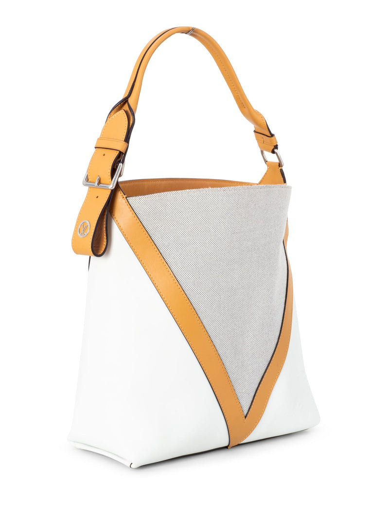 Louis Vuitton Leather Logo V Bucket Bag GM White Tan