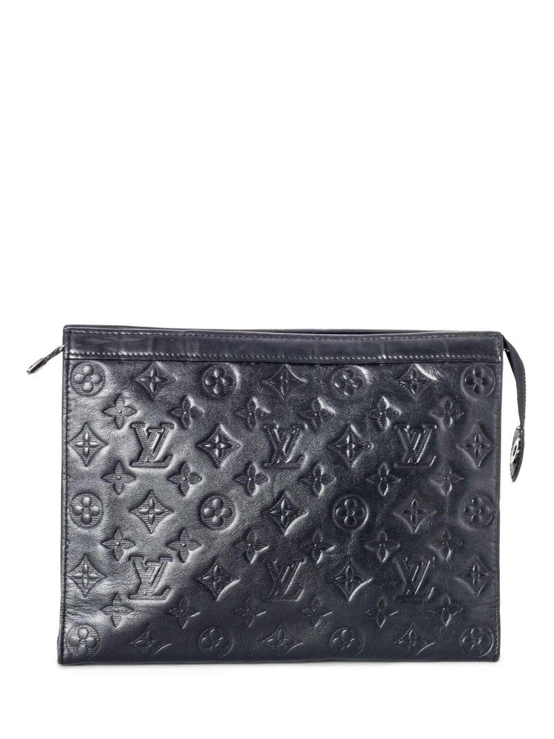 LOUIS VUITTON Daily Pouch Monogram Embossed Leather Clutch Bag Black