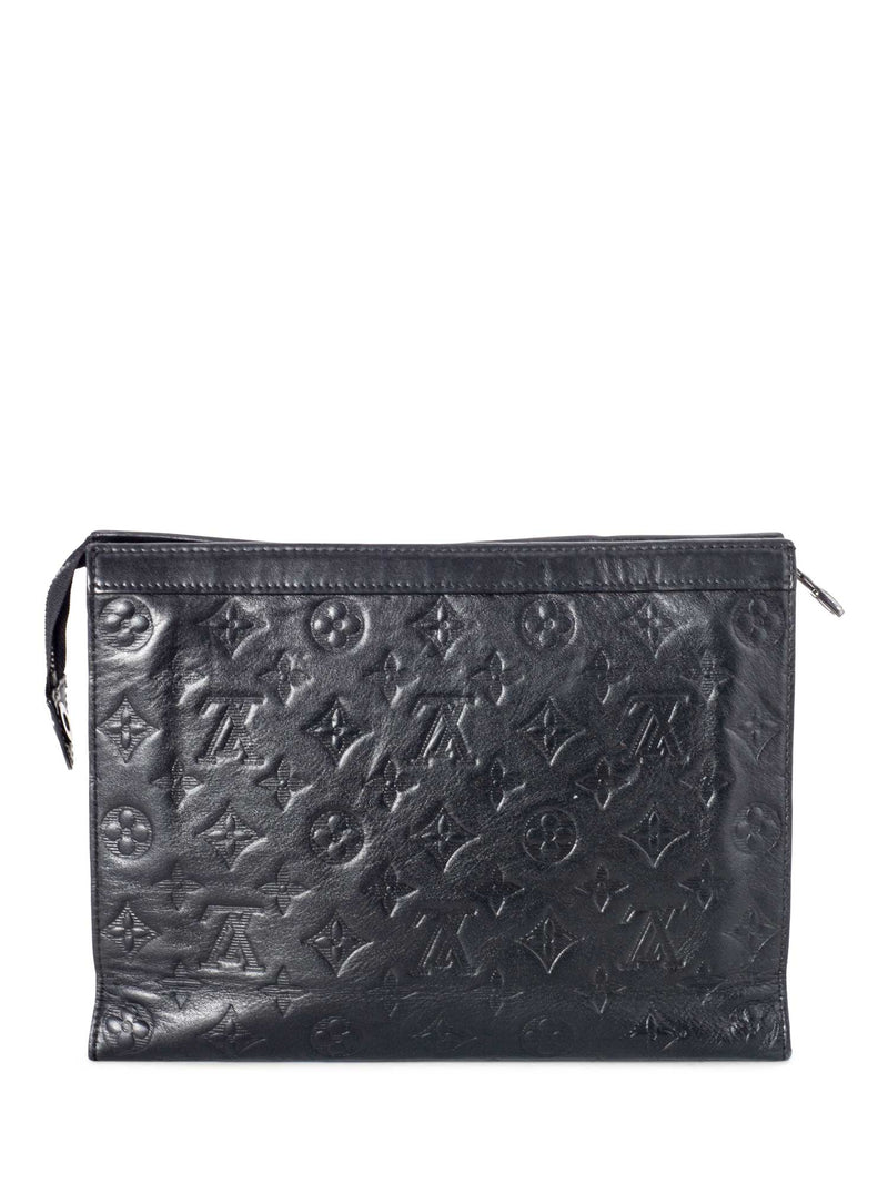 Louis Vuitton Leather Monogram Embossed Clutch Black-designer resale