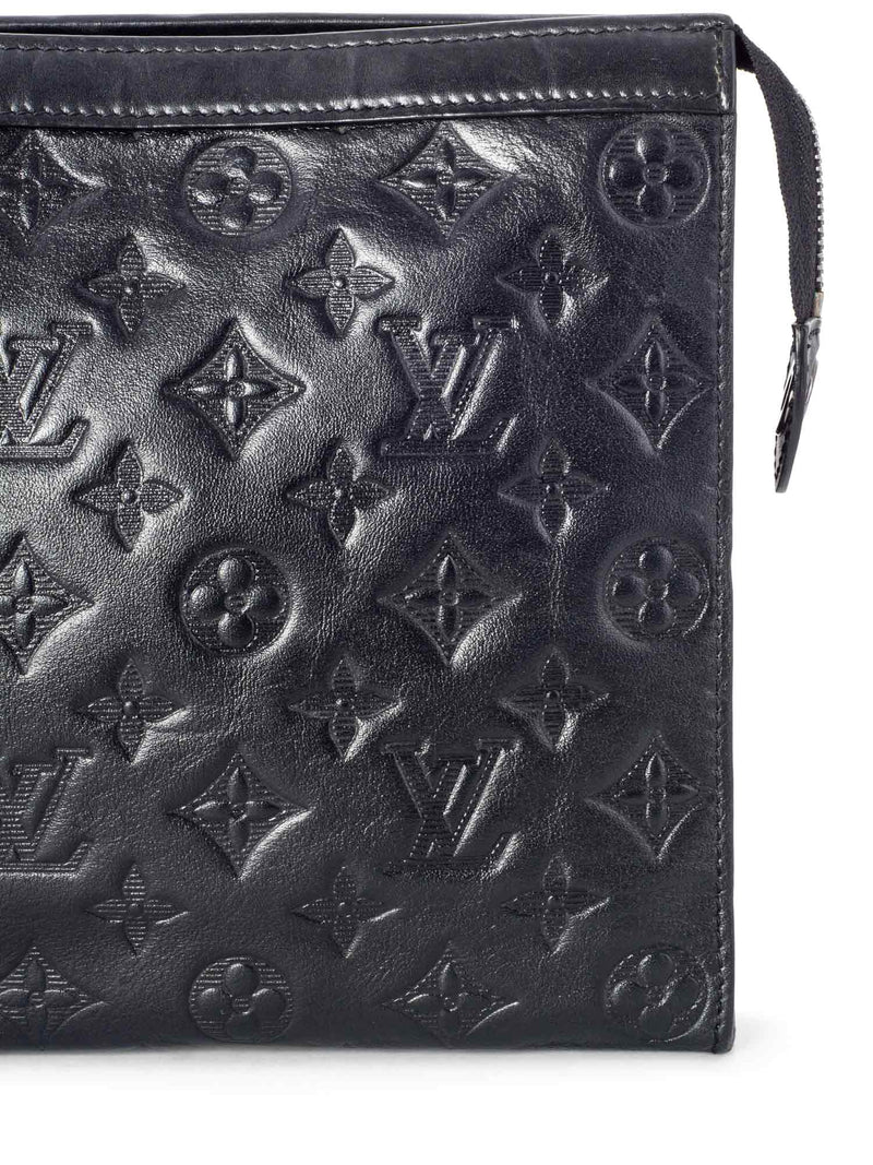 LOUIS VUITTON Daily Pouch Monogram Embossed Leather Clutch Bag Black