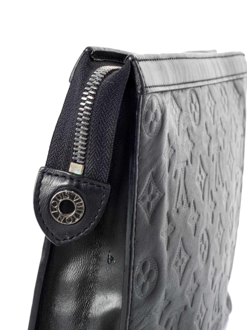 Louis Vuitton Leather Monogram Embossed Clutch Black-designer resale