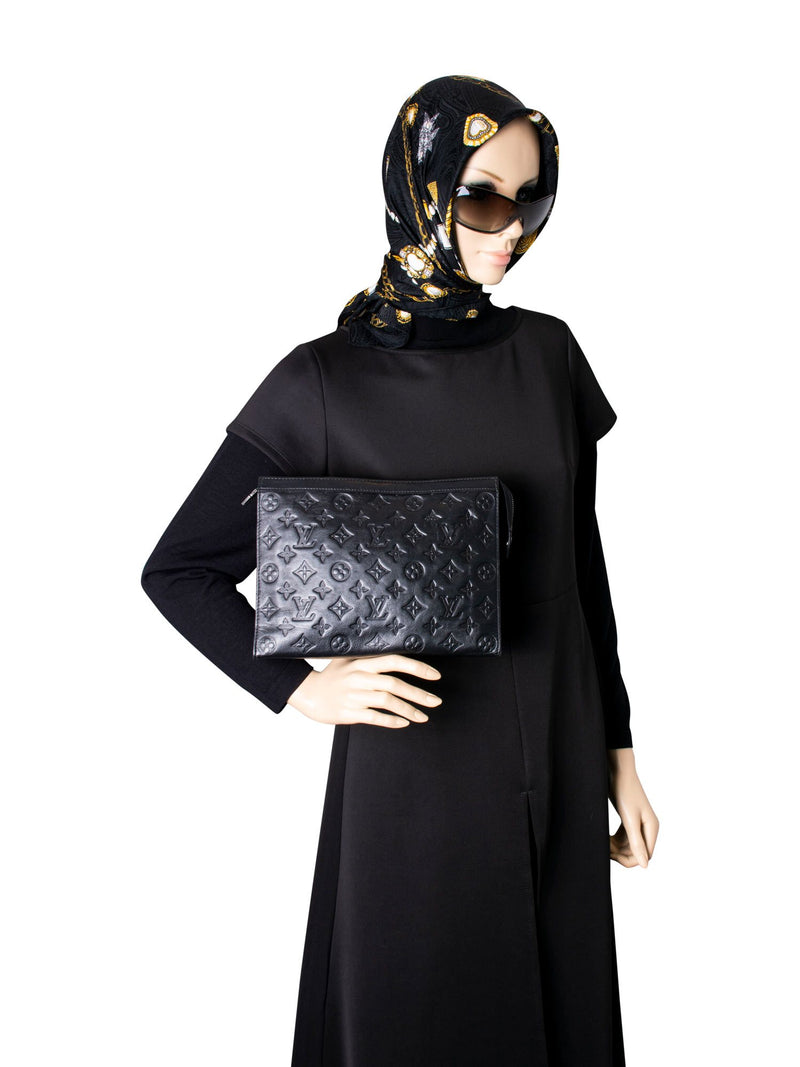 Louis Vuitton Leather Monogram Embossed Clutch Black-designer resale