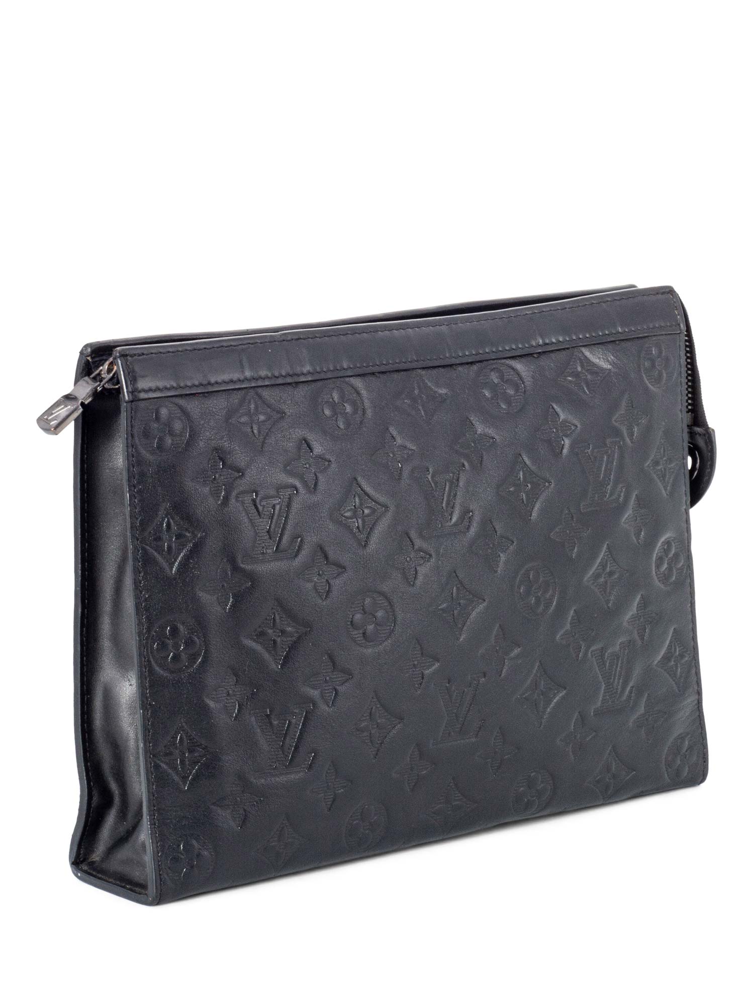 Louis Vuitton Leather Monogram Embossed Clutch Black-designer resale