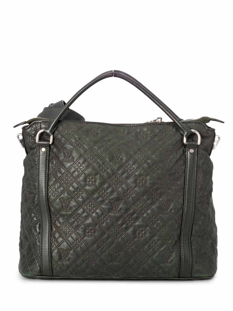 Louis Vuitton // Black Leather Monogram Stitched Shoulder Bag