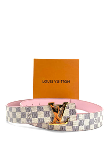 Louis Vuitton Logo Damier Azur Reversible Belt Pink White Blue-designer resale