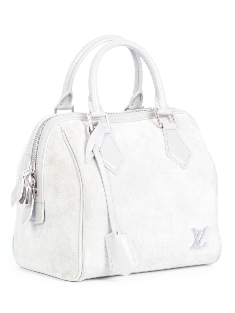 Louis Vuitton Logo Suede Leather Mini Speedy Bag Grey