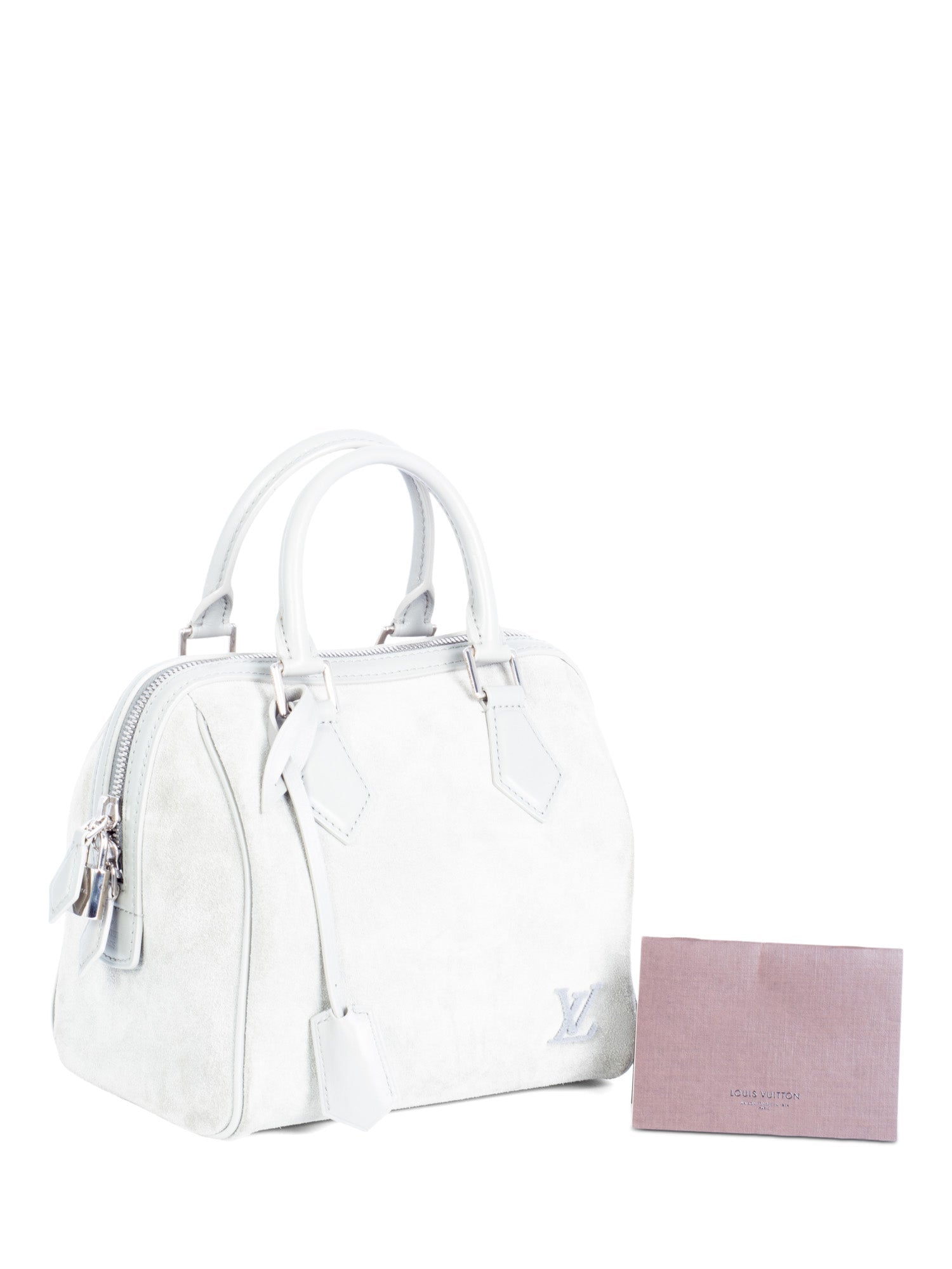 Louis Vuitton Logo Suede Leather Mini Speedy Bag Grey-designer resale