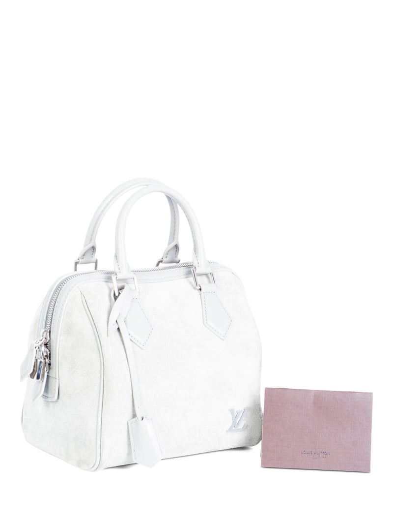 Louis Vuitton Logo Suede Leather Mini Speedy Bag Grey-designer resale