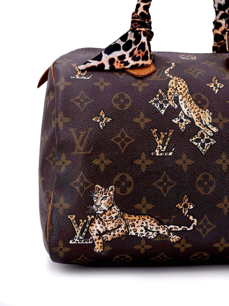 Louis Vuitton Speedy 30 Women's Authentic Pre Owned Custom Painted Handbag Dual Top Handles Brown Pink Luxury Monogram Canvas