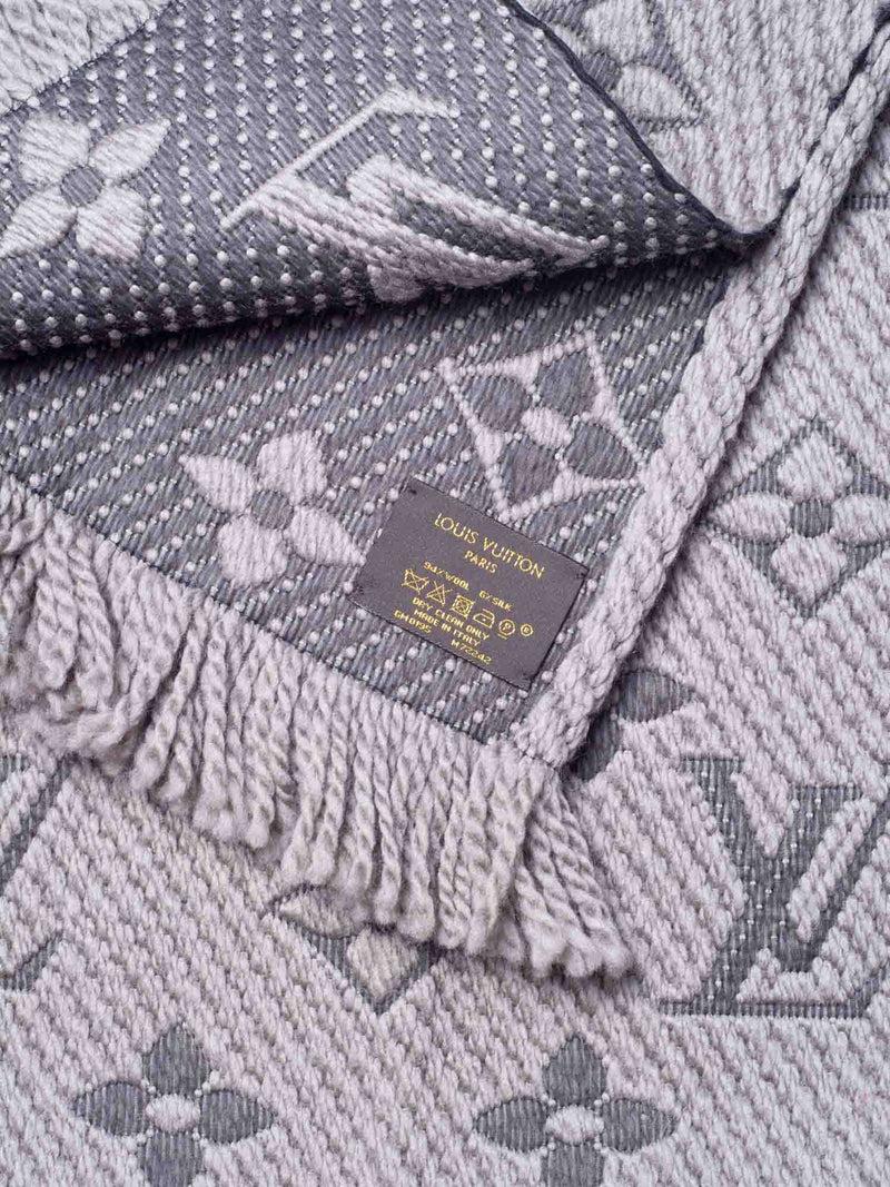 Louis Vuitton Monogram Knitted Fringe Wool Scarf Taupe-designer resale