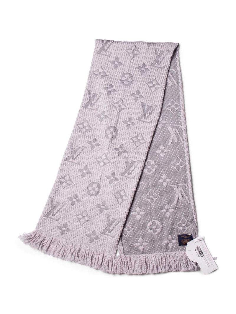 Louis Vuitton Monogram Knitted Fringe Wool Scarf Taupe-designer resale