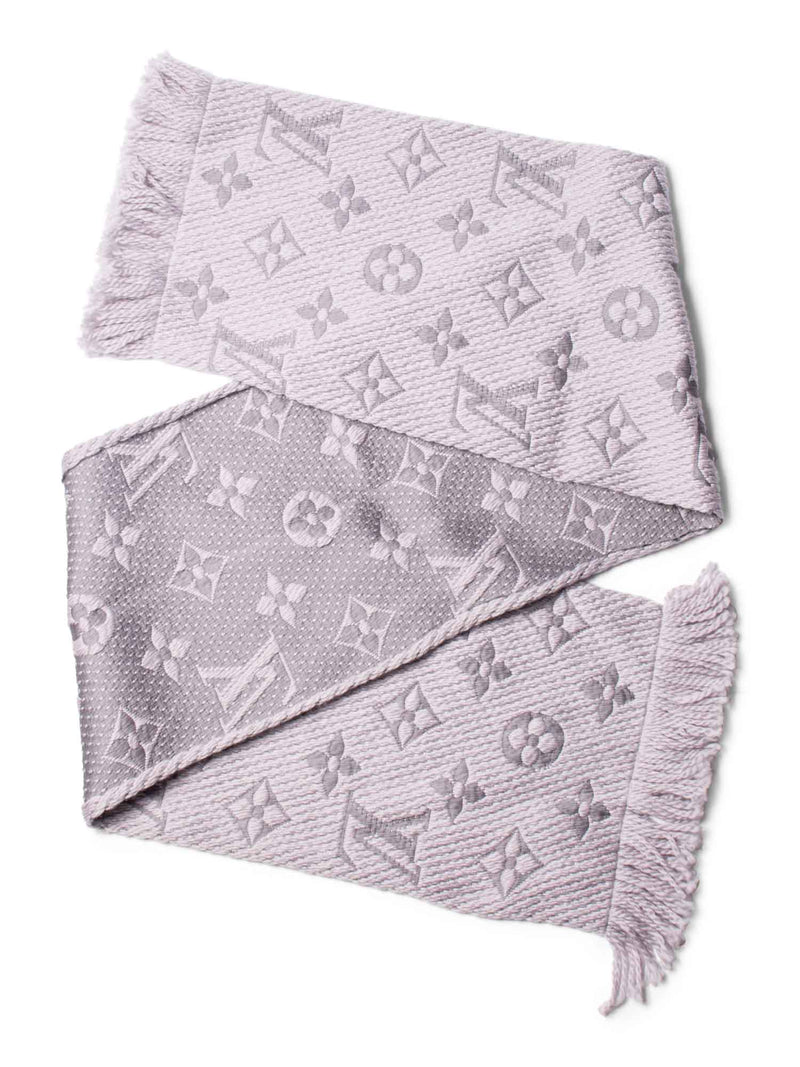 Louis Vuitton Monogram Knitted Fringe Wool Scarf Taupe