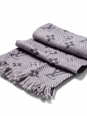 Louis Vuitton Monogram Knitted Fringe Wool Scarf Taupe-designer resale