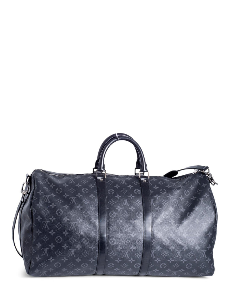 Louis Vuitton Monogram Leather Eclipse Keepall Bag 55 Black-designer resale