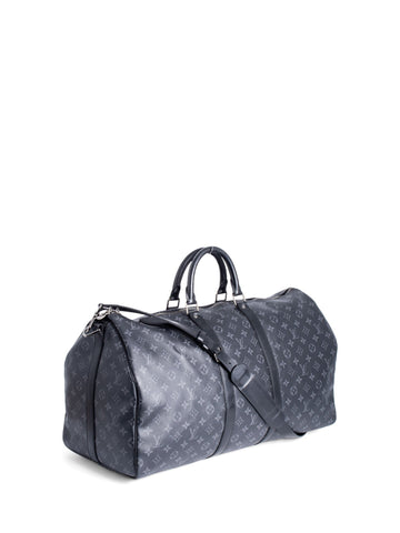 Louis Vuitton Monogram Leather Eclipse Keepall Bag 55 Black-designer resale
